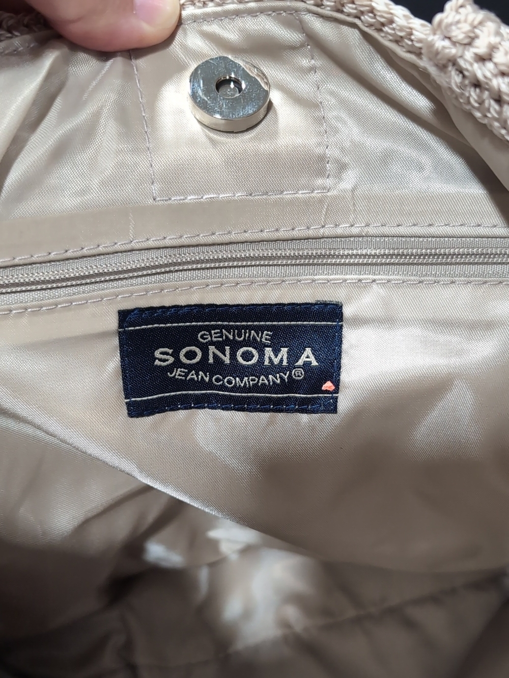 Sonoma Genuine Jean Company Beige Crochet Shoulder Bag/Tote with Mini Pouch. - Picture 4 of 7